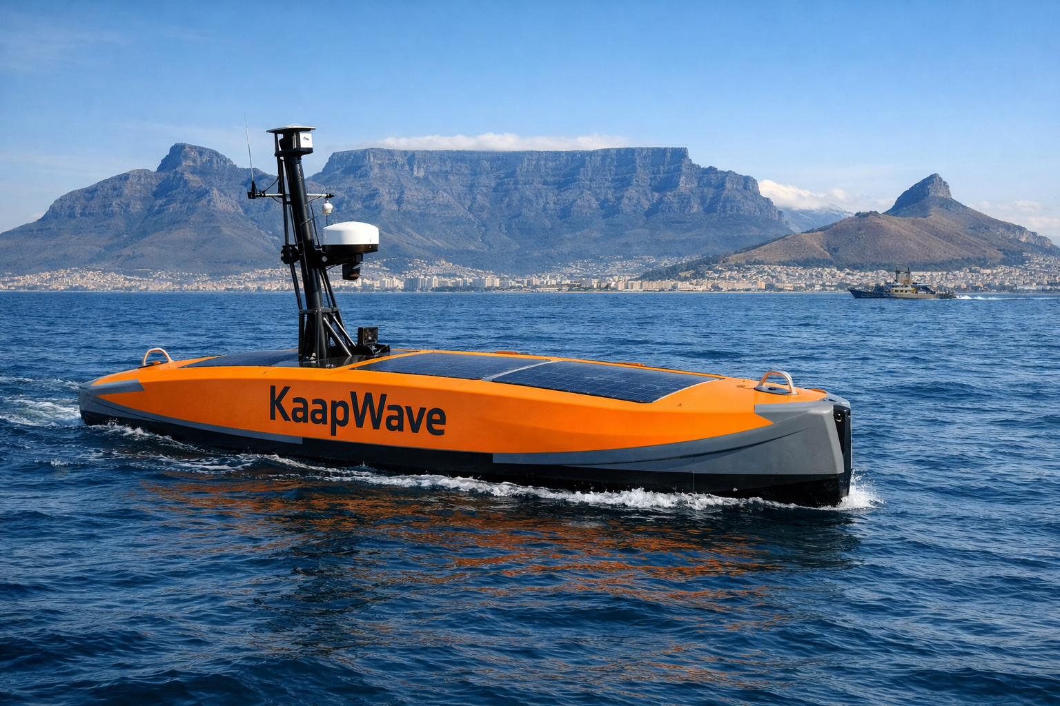 KaapWave USV in Cape Town waters with Table Mountain